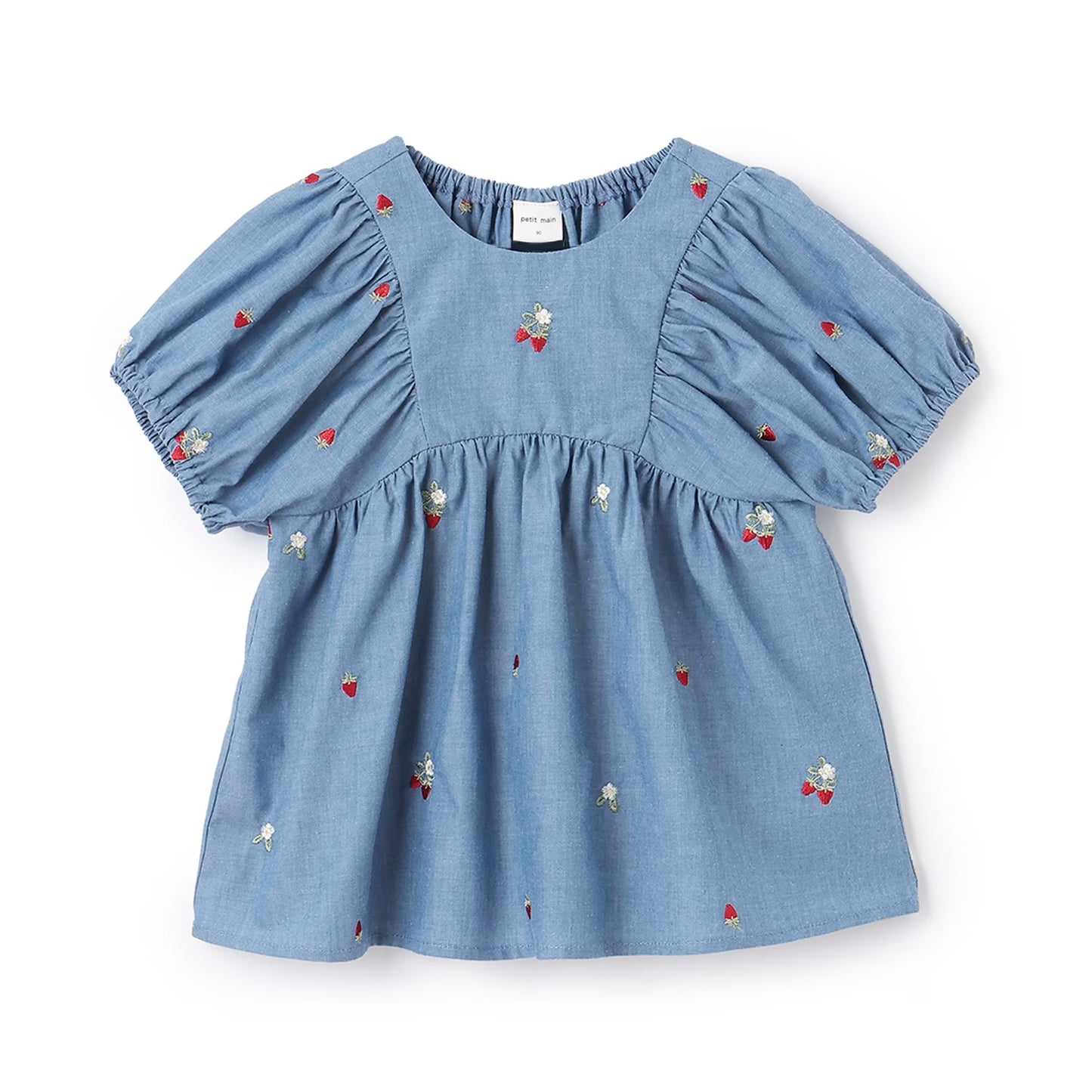 日本童裝 pe#main 士多啤梨刺繡泡芙袖上衣 80-130cm 女童款 夏季 TOPS