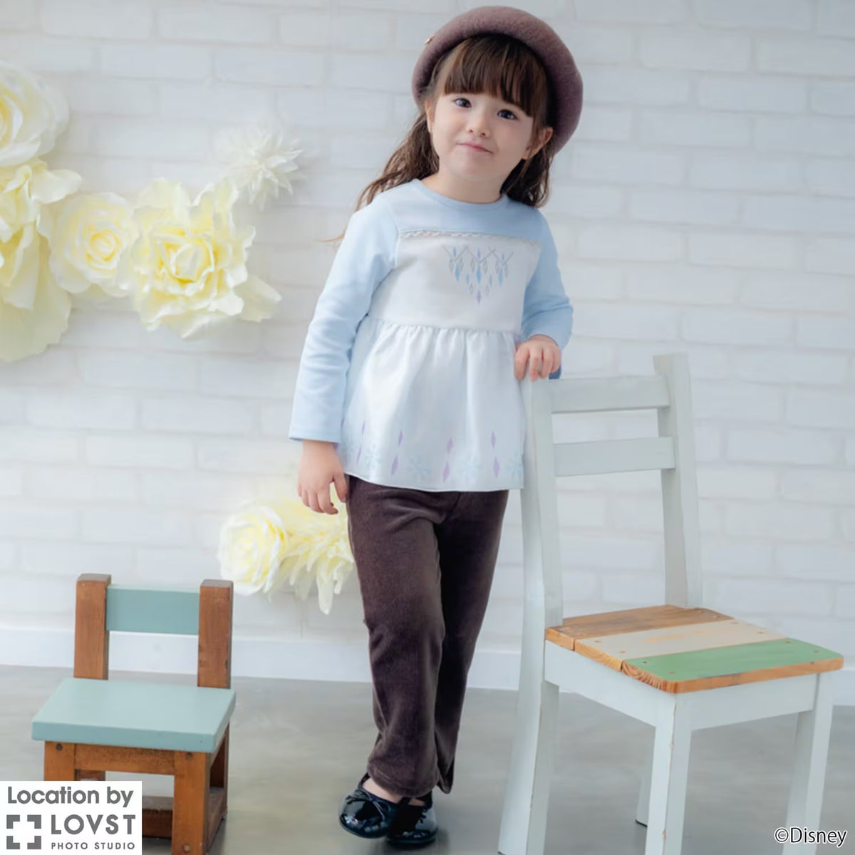 日本童裝 pe#main x Disney Princess 公主印花束腰上衣 90-130cm 女童款 秋季 TOPS