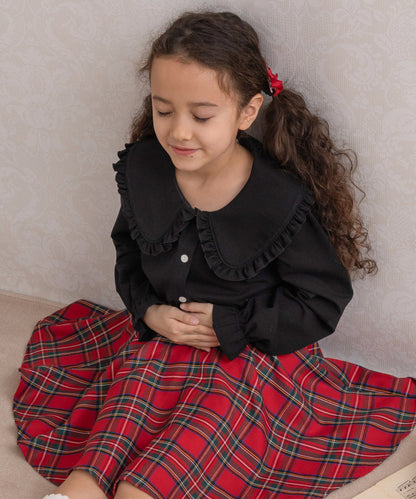 Japanese children's clothing panpantutu black bubble collar shirt 90-150cm girls summer TOPS interview/banquet/performance 