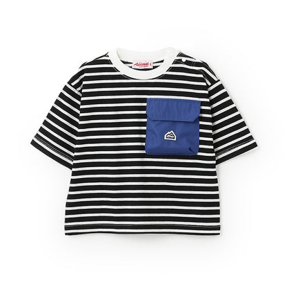 Japanese children's clothing mini#ML mountain series pocket striped top 90-140cm boys/girls summer TOPS 