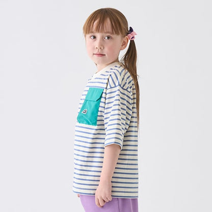 Japanese children's clothing mini#ML mountain series pocket striped top 90-140cm boys/girls summer TOPS 