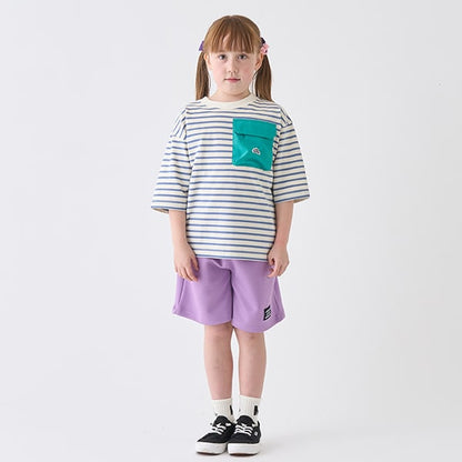 Japanese children's clothing mini#ML mountain series pocket striped top 90-140cm boys/girls summer TOPS 