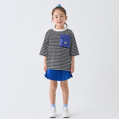 Japanese children's clothing mini#ML mountain series pocket striped top 90-140cm boys/girls summer TOPS 
