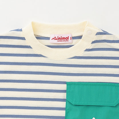 Japanese children's clothing mini#ML mountain series pocket striped top 90-140cm boys/girls summer TOPS 