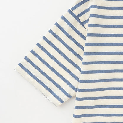 Japanese children's clothing mini#ML mountain series pocket striped top 90-140cm boys/girls summer TOPS 