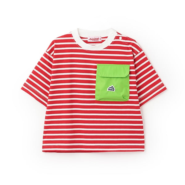 Japanese children's clothing mini#ML mountain series pocket striped top 90-140cm boys/girls summer TOPS 