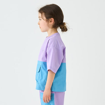 Japanese children's clothing mini#ML mountain pocket color block top 90-140cm boy's summer TOPS 