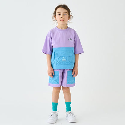 Japanese children's clothing mini#ML mountain pocket color block top 90-140cm boy's summer TOPS 