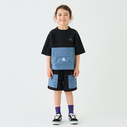 Japanese children's clothing mini#ML mountain pocket color block top 90-140cm boy's summer TOPS 