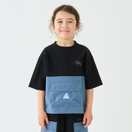 Japanese children's clothing mini#ML mountain pocket color block top 90-140cm boy's summer TOPS 