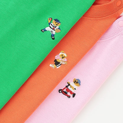 Japanese children's clothing mini#ML anti-fouling series sports embroidered bear top 90-140cm boys/girls summer TOPS 