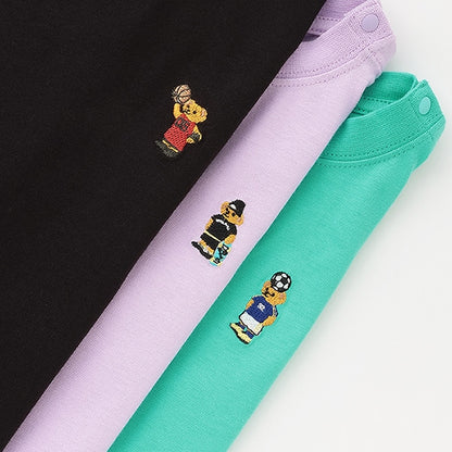 Japanese children's clothing mini#ML anti-fouling series sports embroidered bear top 90-140cm boys/girls summer TOPS 