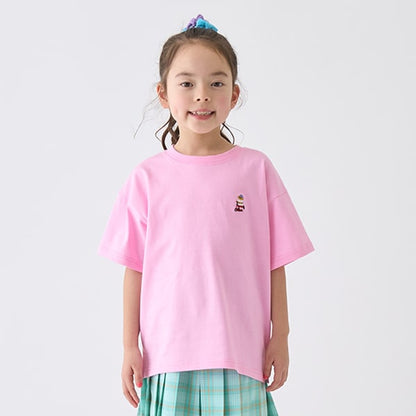 Japanese children's clothing mini#ML anti-fouling series sports embroidered bear top 90-140cm boys/girls summer TOPS 