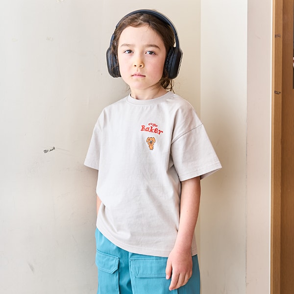 Japanese children's clothing mini#ML x ovgo Baker cute short-sleeved top 90-140cm boys/girls summer TOPS 