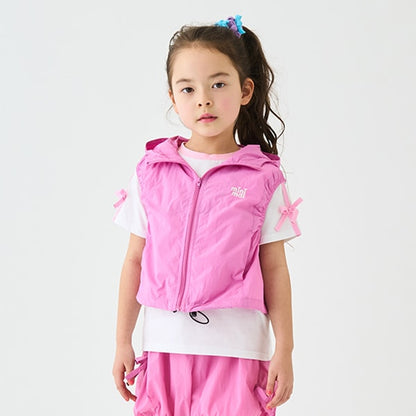 Japanese children's clothing mini#ML waterproof series lightweight breathable hooded vest jacket 100-140cm girls summer outerwear 