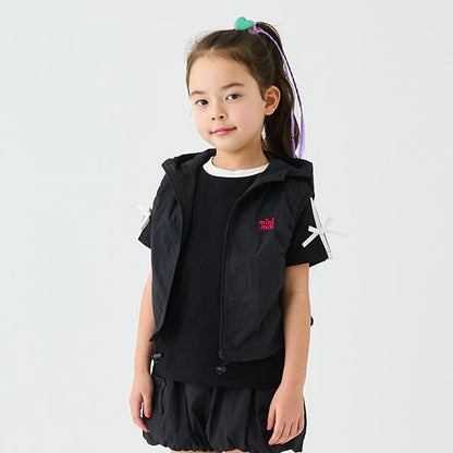 Japanese children's clothing mini#ML waterproof series lightweight breathable hooded vest jacket 100-140cm girls summer outerwear 