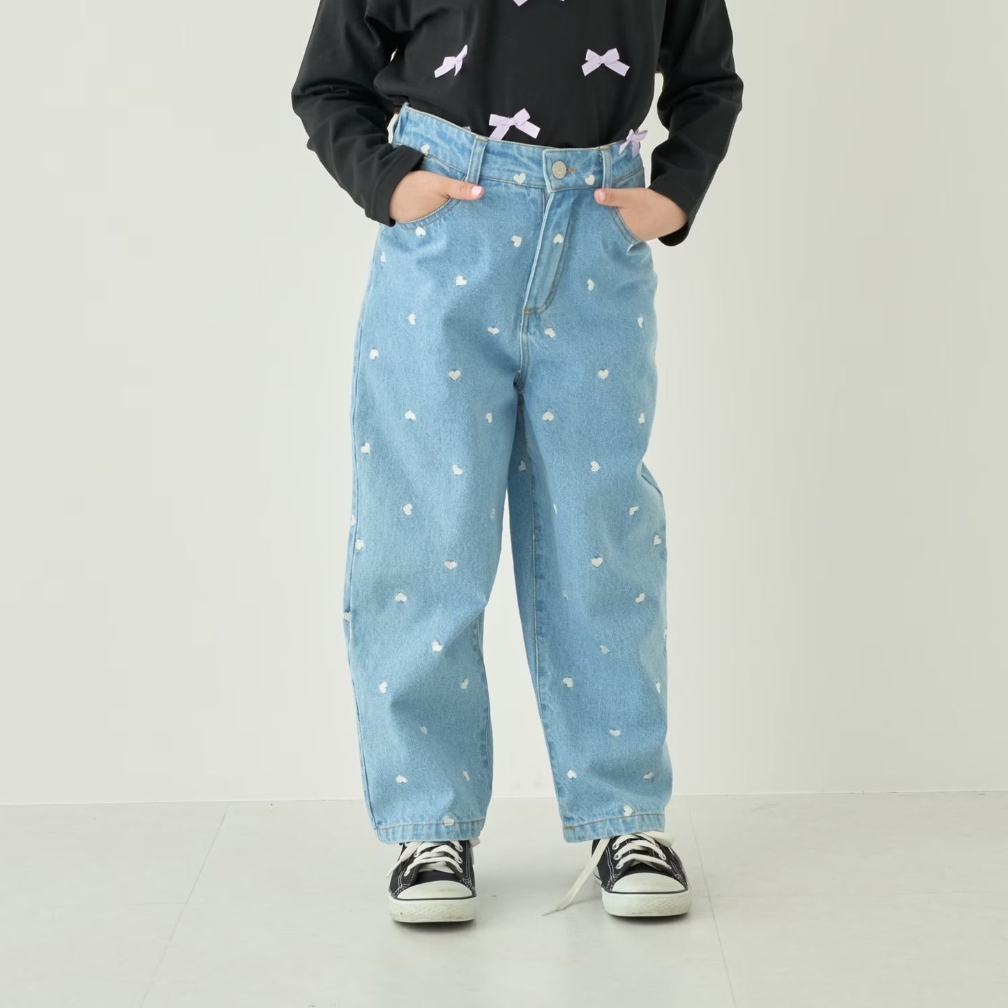 日本童裝 Ly# mine 愛心刺繡印花牛仔褲 100-140cm 女童款 夏季 PANTS
