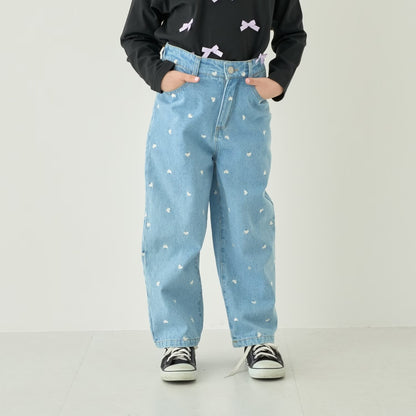 日本童裝 Ly# mine 愛心刺繡印花牛仔褲 100-140cm 女童款 夏季 PANTS