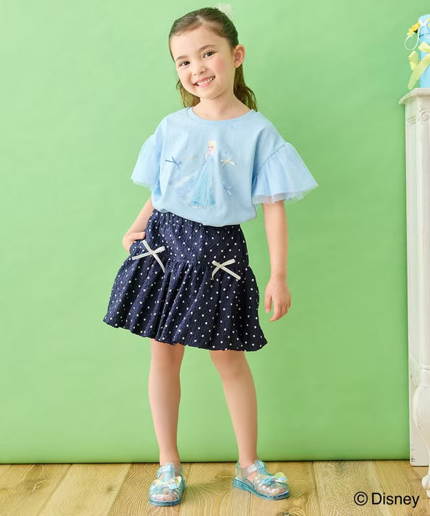 日本童裝 aF#a325 x Disney FROZEN 接觸冷感 薄紗袖印花上衣 90-130cm 女童款 夏季 TOPS