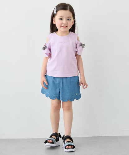 日本童裝 aF#a325 蝴蝶結露肩上衣 90-150cm 女童款 夏季  TOPS