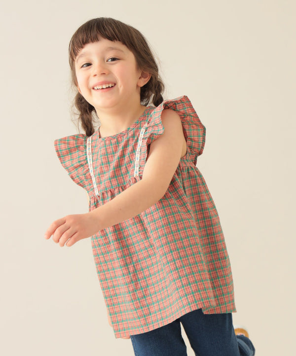 Japanese children's clothing BEAMS mini small flying sleeve top 90-150cm girls summer TOPS 