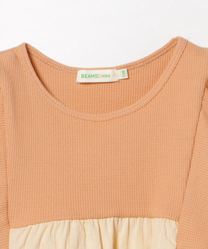 Japanese children's clothing BEAMS mini puff sleeve patchwork top 90-150cm girls summer TOPS 