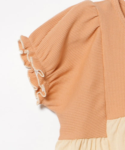 Japanese children's clothing BEAMS mini puff sleeve patchwork top 90-150cm girls summer TOPS 