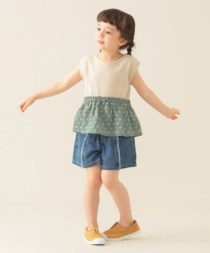 Japanese children's clothing BEAMS mini patchwork vest 90-150cm girls summer TOPS 