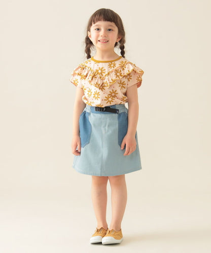 Japanese children's clothing BEAMS mini contrast pocket skirt 90-150cm girls summer SKIRTS 