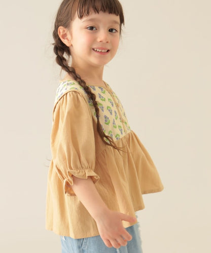 Japanese children's clothing BEAMS mini ethnic style floral top 90-150cm girls summer TOPS 