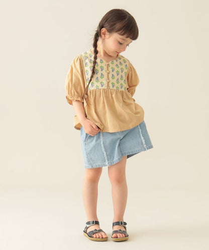 Japanese children's clothing BEAMS mini ethnic style floral top 90-150cm girls summer TOPS 