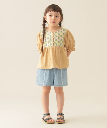 Japanese children's clothing BEAMS mini ethnic style floral top 90-150cm girls summer TOPS 