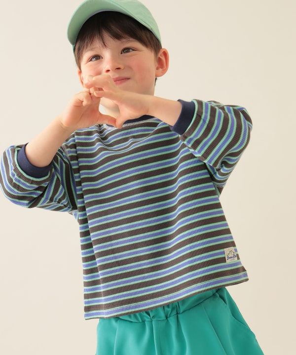 Japanese children's clothing BEAMS mini striped top 90-150cm boys' summer TOPS 