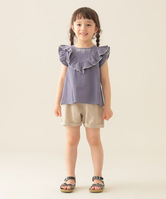 Japanese BEAMS Mini Embroidery Two-Piece Set (90-150cm) for Girls (Summer TOPS PANTS) 