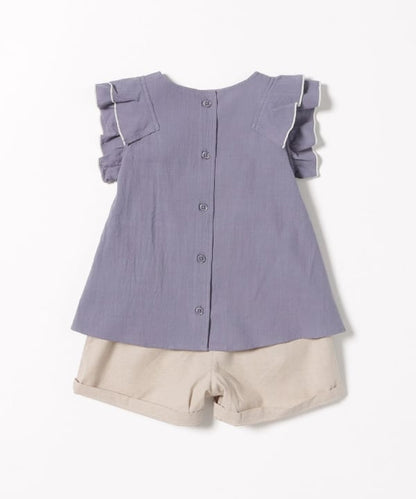 Japanese BEAMS Mini Embroidery Two-Piece Set (90-150cm) for Girls (Summer TOPS PANTS) 