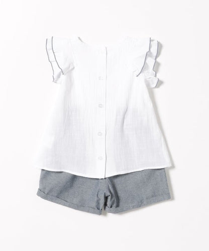 Japanese BEAMS Mini Embroidery Two-Piece Set (90-150cm) for Girls (Summer TOPS PANTS) 