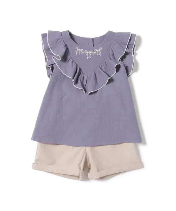 Japanese BEAMS Mini Embroidery Two-Piece Set (90-150cm) for Girls (Summer TOPS PANTS) 