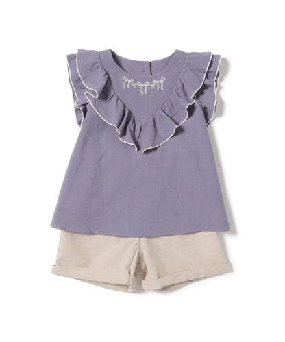 Japanese BEAMS Mini Embroidery Two-Piece Set (90-150cm) for Girls (Summer TOPS PANTS) 