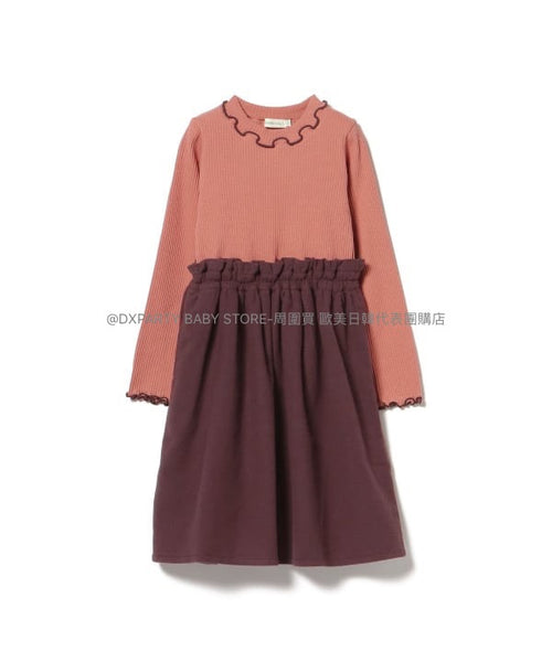 日本童裝 BEAMS mini 網眼羅紋拼接連身裙 90-150cm 女童款 秋季 DRESSES