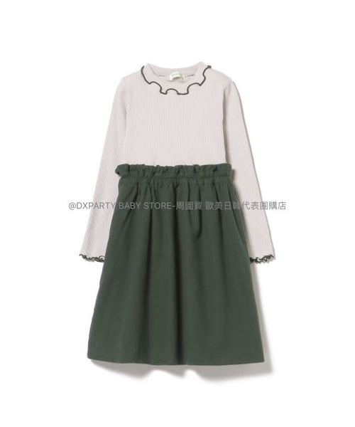 日本童裝 BEAMS mini 網眼羅紋拼接連身裙 90-150cm 女童款 秋季 DRESSES