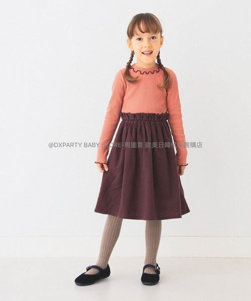 日本童裝 BEAMS mini 網眼羅紋拼接連身裙 90-150cm 女童款 秋季 DRESSES