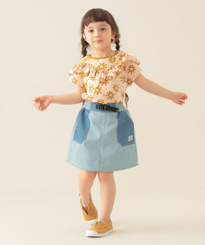 Japanese children's clothing BEAMS mini contrast pocket skirt 90-150cm girls summer SKIRTS 