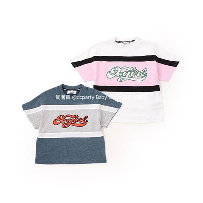 Japanese children's clothing X-girl Stages contact cool color block logo print top 80-140cm girls summer TOPS 
