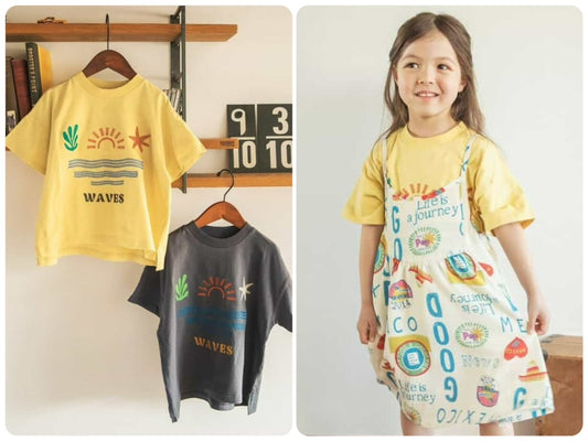 BREEZE Japanese Kids' Vacation Style Embroidered Tops (80-140cm) for Boys and Girls Summer PANTS 