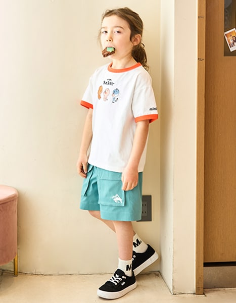 Japanese children's clothing mini#ML x ovgo Baker cute short-sleeved top 90-140cm boys/girls summer TOPS 