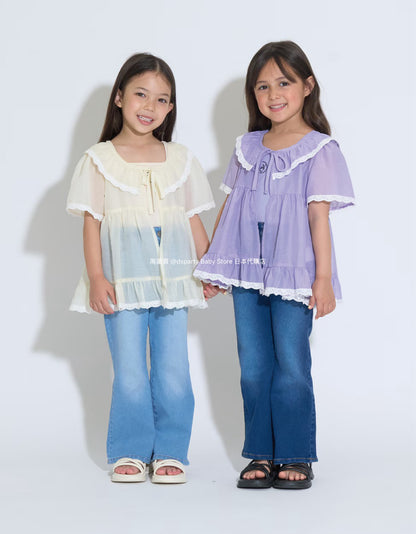 Japanese children's clothing Ly# mine chiffon coat shirt 100-150cm girls summer TOPS OUTERWEAR 