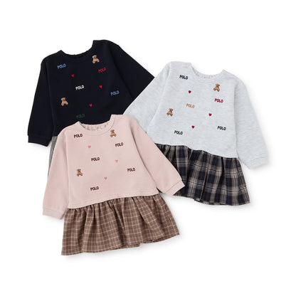 日本童裝 pe#main x【POLO BCS】假兩件拼接連身裙 80-130cm 女童款 秋季 DRESSES