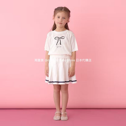 Japanese children's clothing Ly# mine bow print top 110-140cm girls summer TOPS 