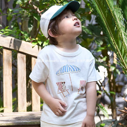 Japanese children's clothing pe#main printed tops 80-130cm boys' summer TOPS 
