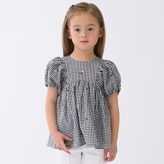 日本童裝 pe#main 士多啤梨刺繡泡芙袖上衣 80-130cm 女童款 夏季 TOPS